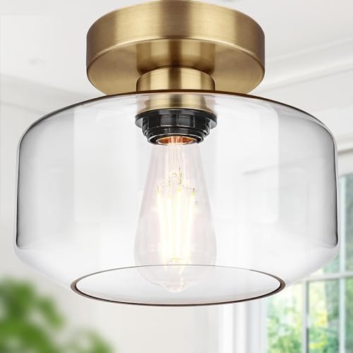 Industrial Semi Flush Mount Ceiling Light Brass