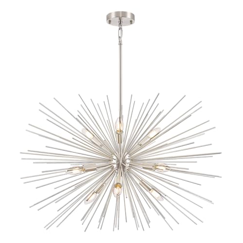 32in Nickel Sputnik Chandelier Solid Metal Starburst Light Fixture 9 Light