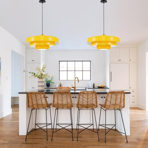 Mid‑Century Disc Pendant Light Yellow Dining Room Ceiling Fixture