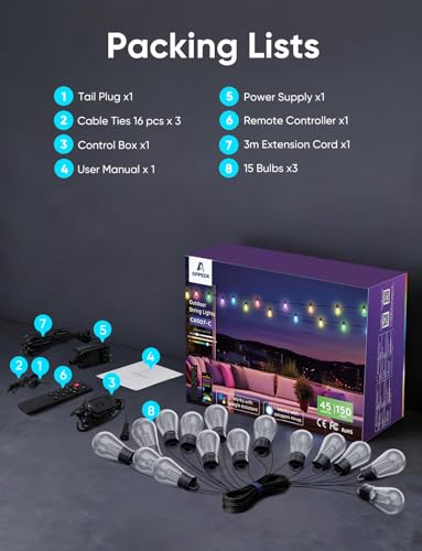 RGBW Outdoor String Lights 150ft (150FT)