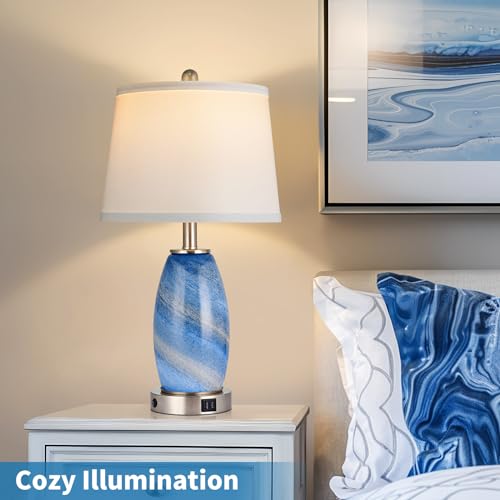 Glass Blue Table Lamp for Living Room Bedroom