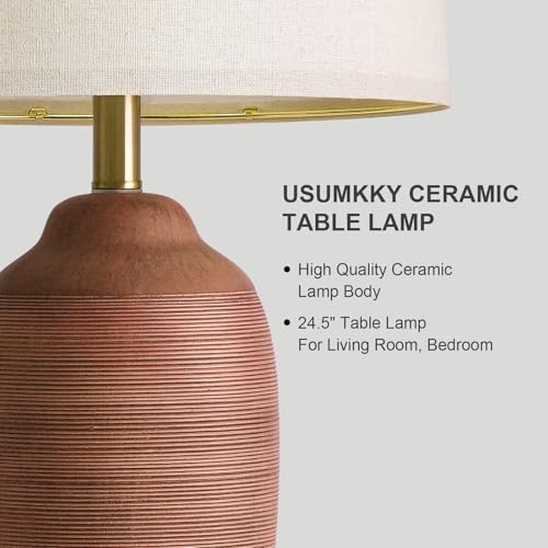 24.5" Single Rustic Terracotta Brown Handcrafted Ceramic Table Lamp 5FT Cord