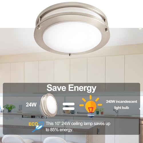 10inch LED Flush Mount Ceiling Light Fixture Dimmable Brushed Nickel (4 Count)
