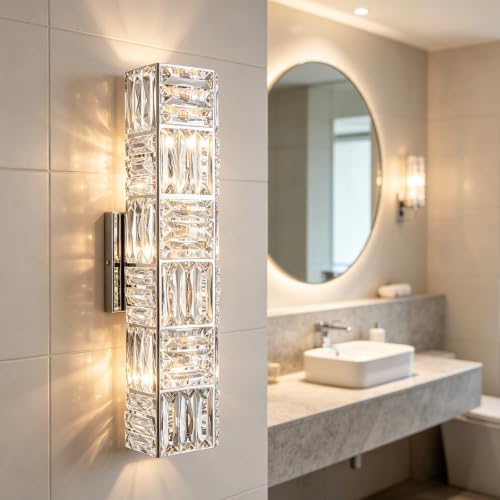 18 Inch Modern Chrome Crystal Wall Sconce