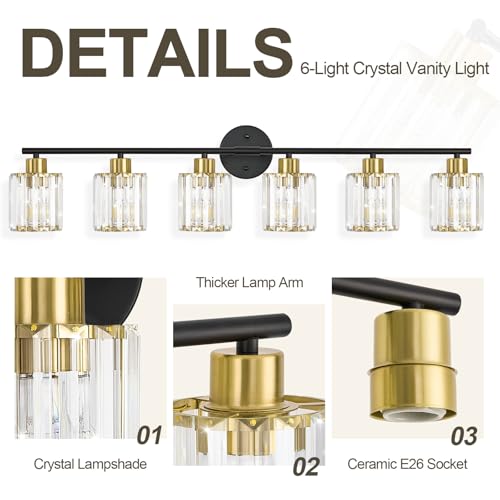 Modern Black Gold Crystal Bathroom Light Fixtures