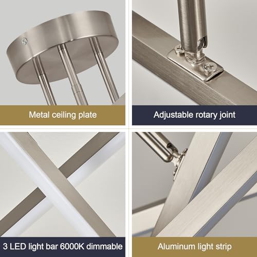 Modern LED Chandelier 24W Dimmable Nickel Semi Flush Mount Ceiling Light Fixture for Kitchen Dining Room Foyer Entry