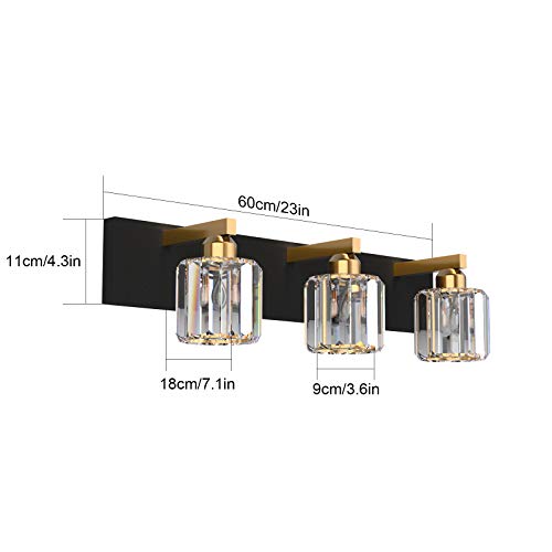Crystal Vanity Light Black Bathroom Vanity Lighting Fixtures 3 Lights Modern Vanity Light for Bathroom