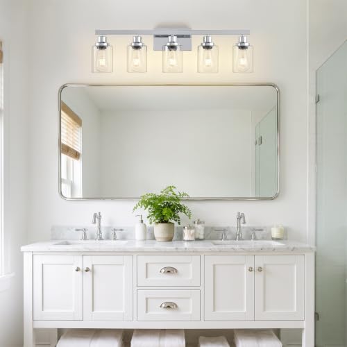 DIKADIA 5 Light Chrome Bathroom Vanity Light Over Mirror 30" Bathroom Light