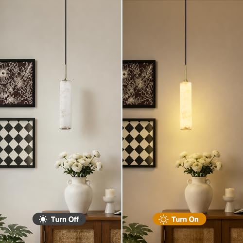 Gold Natural Alabaster Long Tube Kitchen Island Pendant Lights (3 Count)