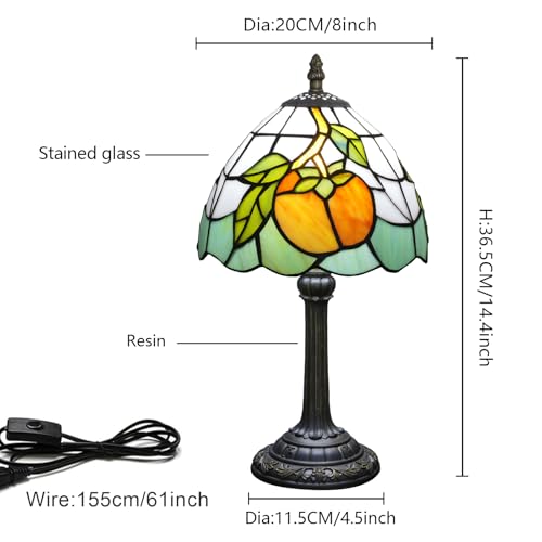 Tiffany Lamp Stained Glass Table Lamp 8X8X14 Inches Persimmon Style Living Room Bedroom Dorm Kitchen Home Decor Festival Birthday Gift
