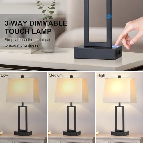 Touch Control Table Lamps with 2 USB Charging Ports & AC Outlets (2 Count)