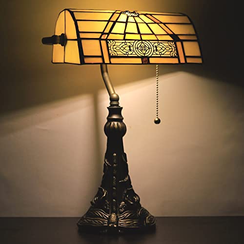 Tiffany Banker Lamp Small Stained Glass Table Lamp Yellow Mission