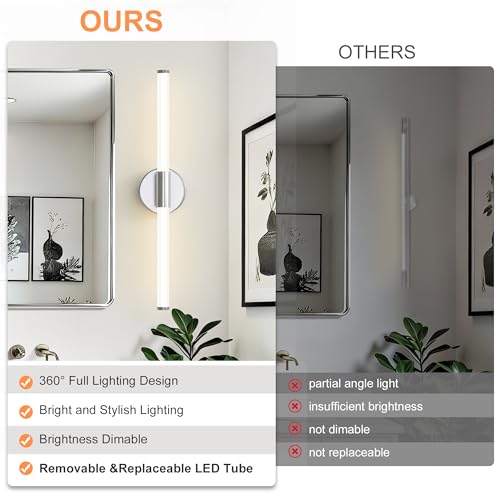 Bathroom Vanity Lights Chrome LED Vanity Lights Modern 24"