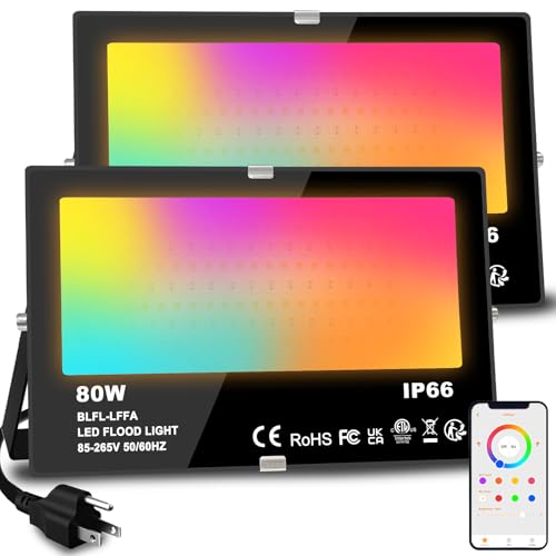 LED Flood Light Outdoor 800W Equivalent 8000LM Smart RGB Landscape Lighting (2 Count)