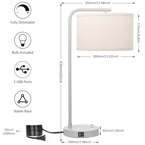 25" Tall Table Lamp with USB C+A Ports