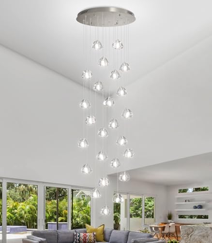 157 Inches Long Chandelier Bubble Crystal Balls Glam Chandeliers Dimmable Light High Ceiling Pendants Light Adjustable Large Size Lighting Fixtures Antique Gold