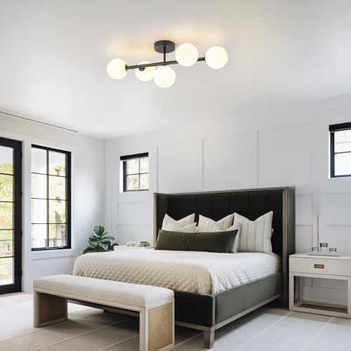 5 Light Semi Flush Mount Glass Ceiling Light Frosted Globe