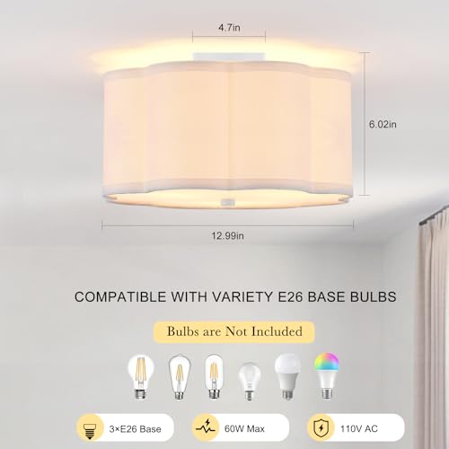 13" Modern White Semi Flush Mount Ceiling Light Fixture
