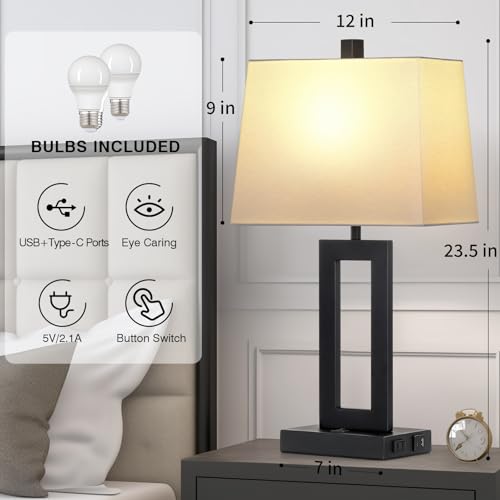 Black Bedside Table Lamp Set of 2 (2 Count)