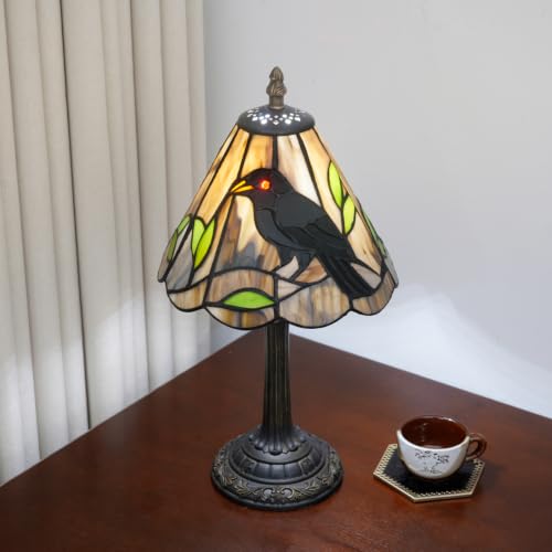 Halloween Black Small Crow Tiffany Style Stained Glass Table Lamp Unique Farmhouse the Crow Bedside Table Lamp Living Room Dining Room Office Decoration Table Lamp Home Decoration Props Gifts