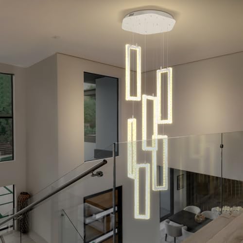 Modern Chandelier 6 Rings Silver Chandelier Lighting Fixture High Ceiling Chandelier Suitable for Living Room Staircase Villa