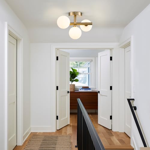 3 Light Semi Flush Mount Ceiling Light Frosted Globe (3 Count)