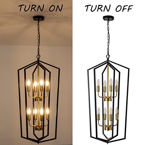 8 Light Lantern Tired Farmhouse Ceiling Hanging Light Black Chandelier Metal Modern Pendant Light Fixtures for Kitchen Island Dining Room Living Room Foyer Entryway