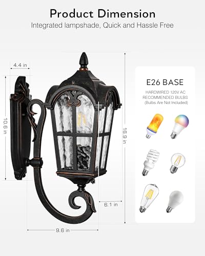 16.9" Dusk to Dawn Outdoor Wall Light (2 Count)
