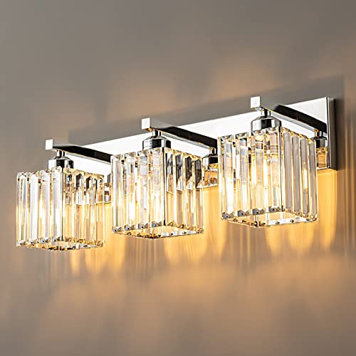 Modern 3 Light Chrome Crystal Bathroom Vanity Wall Light