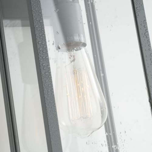 18" Classic Outdoor Wall Sconce 1 Light in Matte Gray Rectangular Metal Frame and Clear Glass Shade Waterproof Porch Light Patio Light Pack of 2 (2 Count)