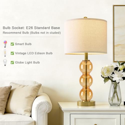 25" Amber Glass Table Lamps for Living Room (2 Count)