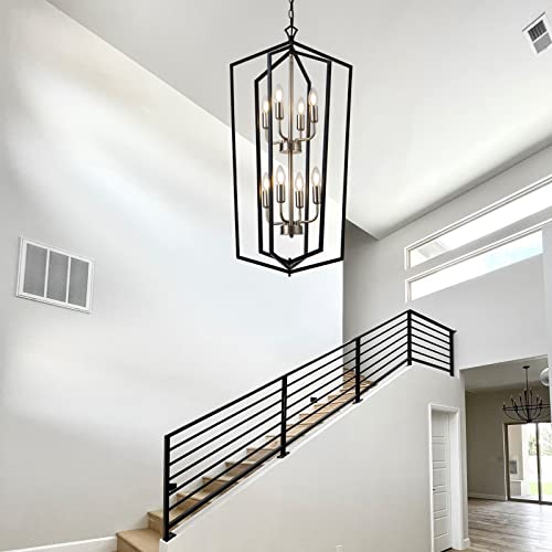 8 Light Lantern Tired Farmhouse Ceiling Hanging Light Black Chandelier Metal Modern Pendant Light Fixtures for Kitchen Island Dining Room Living Room Foyer Entryway