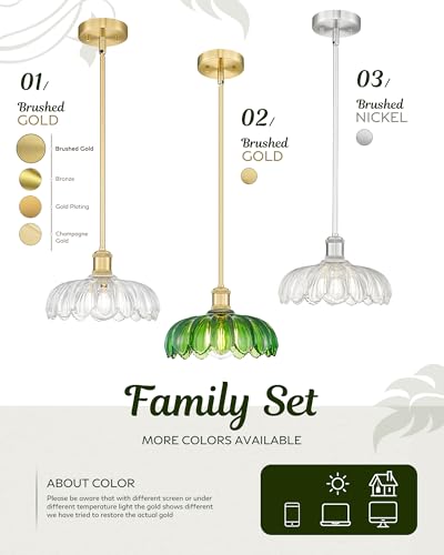 2 Pack Vintage Flower Green Glass Pendant Lights Kitchen Island (2 Count)