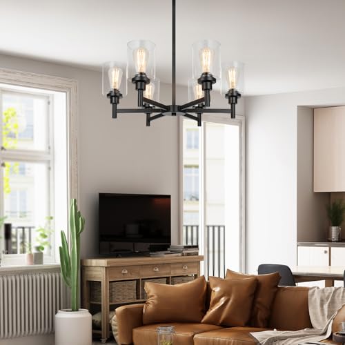 Black Farmhouse Chandeliers for Dining Room Light Fixtures Over Table (6 Count)