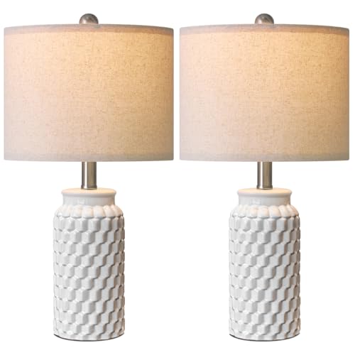 20.5" White Modern Ceramic Bedside Lamps Set of 2 (2 Count)