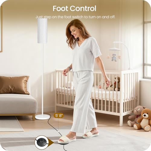 White Floor Lamps for Living Room with Remote and Foot Switch