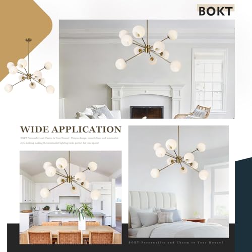 White Milk Glass Hanging Chandelier 10 Lights Mid Century Modern Globe Sputnik Chandelier Gold Pendant Light Fixture Frosted Glass Large Adjustable Dining Room Ball Hanging Chandelier