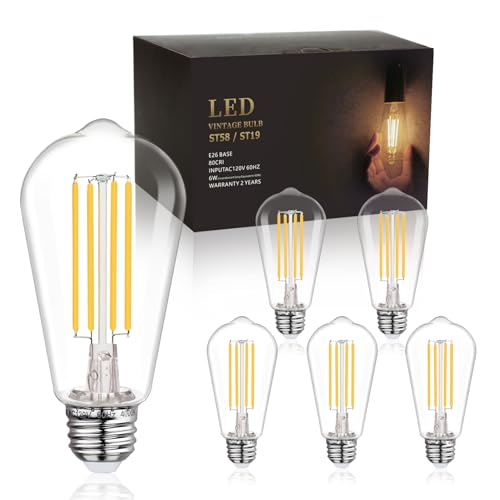 6 Pack Dimmable ST58 Vintage LED Edison Bulbs 6W Equivalent 60W (6 Count)