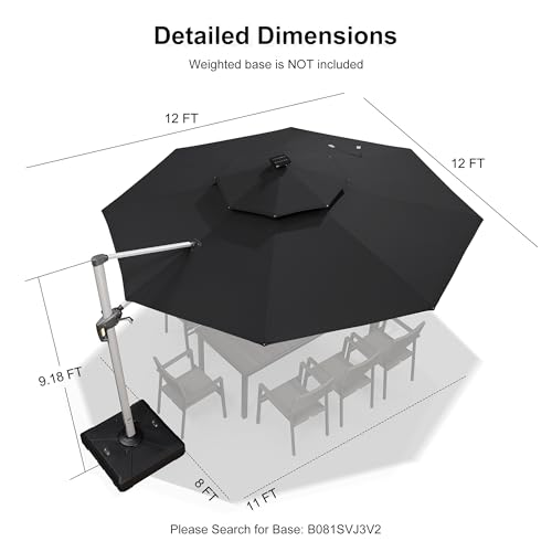 Cantilever Umbrella 12ft Solar LED Light Double Top