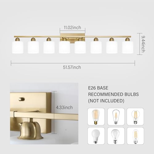 8 Light Bathroom Light Fixtures Gold for Big Mirror