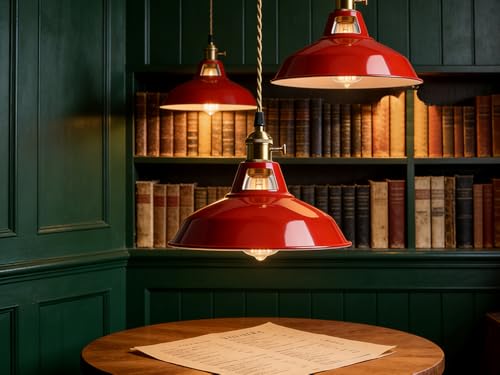 Industrial Modern Pendant Light Kitchen Island Red Metal Barn Fixture