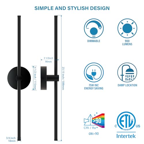 24 Inch LED Indoor Linear Wall Sconces Set of Two (2 Count)