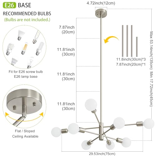 Chandeliers for Dining Room Brushed Nickel 8Light Modern Kitchen Chandelier