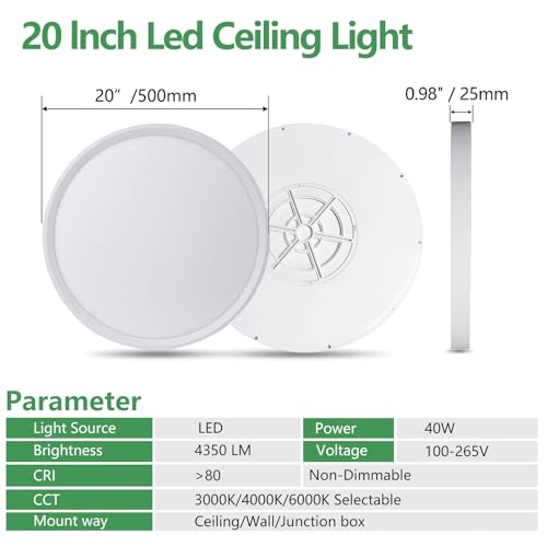 20 Inch Large LED Flush Mount Ceiling Light