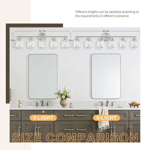 Modern Brushed Nickel Crystal Bathroom Light Fixtures