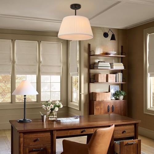 12.6”Dia White Pleated Drum Shade Close to Ceiling Light Fixture
