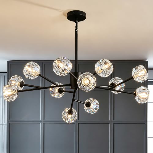 Modern Black 33" 12 Lights Crystal Chandelier