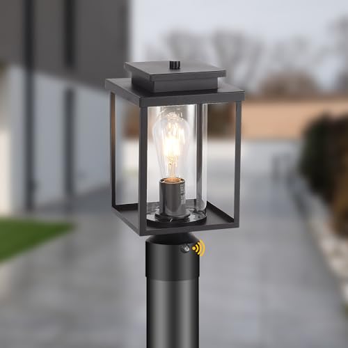 Dusk to Dawn Black Outdoor Post Light Hardwired with Pier Mount Base