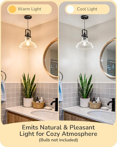 Pendant Light Kitchen Island Seeded Glass Shade Matte Black