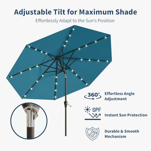 10FT Solar Umbrella 32 LED Lighted Patio Umbrella Table Market Umbrella w